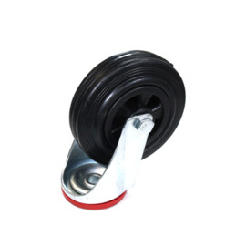 Swivel castor with bolt hole fitting, diameter 125 mm, black rubber tire, load capacity up to 100 kg