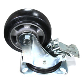 Swivel castor with brake, diameter 125 mm, elastic rubber tire, load capacity up to 250 kg, aluminum core