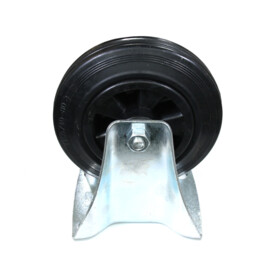Fixed-wheel wheel, diameter 160 mm, black rubber tire, load capacity up to 180 kg