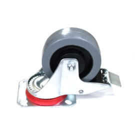 Swivel castor with brake, 100 mm diameter, elastic rubber tire, load capacity up to 150 kg