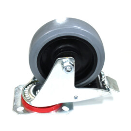Swivel castor with brake, 125 mm diameter, elastic rubber tire, load capacity up to 200 kg