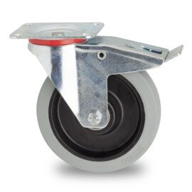 Swivel castor with brake, 160 mm diameter, non-marking elastic rubber tire, load capacity 300kg