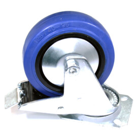 Swivel castor with brake, 125 mm diameter, elastic rubber tire, load capacity up to 180 kg